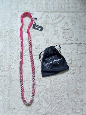 Mignonne Gavignan Pearl Beaded Fabric Necklace In Pink With Branded Pouch